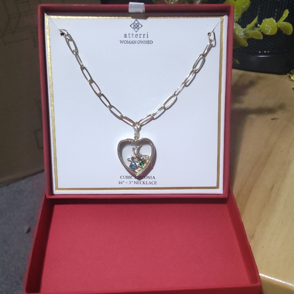 Gold Heart Necklace with Cubic Zirconia